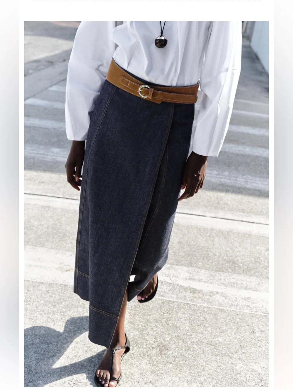 Zara Dark Denim Wrap Midi Skirt - No Brand